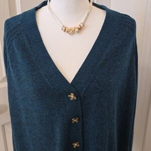 SONOMA BRAND WOMEN'S PETITE TEAL FRONT BUTTON CARDIGAN SWEATER SIZE PXL